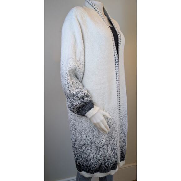 New Venario Long Cardigan Sweater Duster XXL White Gray Ombre Open Front Soft - Picture 3 of 12